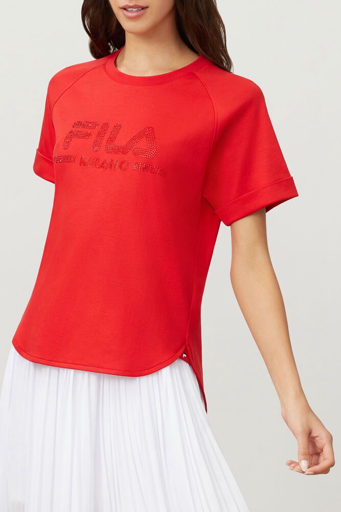 Fila Milano Cotton Red T-Shirt Womens - NZ 17439-LAQI